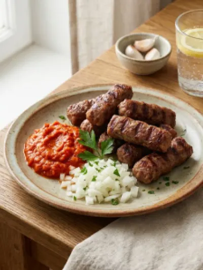 Ćevapi with Ajvar and Onions
