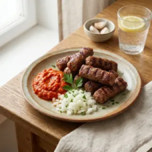 Ćevapi with Ajvar and Onions